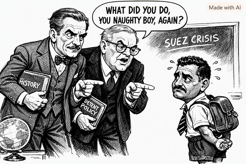 In some aspects it seems that Prime Minister Anthony Eden and US Secretary of State John Foster Dulles wanted to teach a lesson to the "renitent" Gamal Abdel Nasser