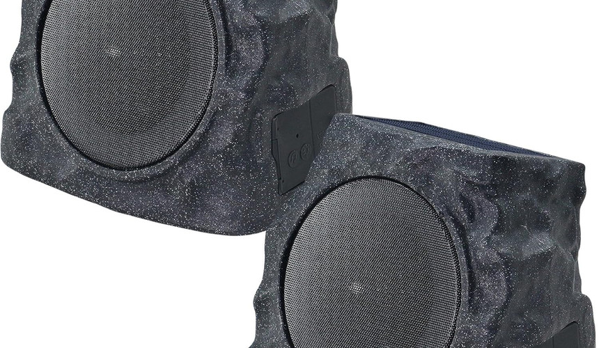 2-Pack Solar Powered Rock Speakers Outdoor Water-Resistant
