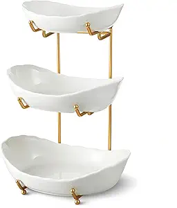 Beautiful Luxury Ceramic Fruit Bowl for Kitchen Counter - 3 Tier
