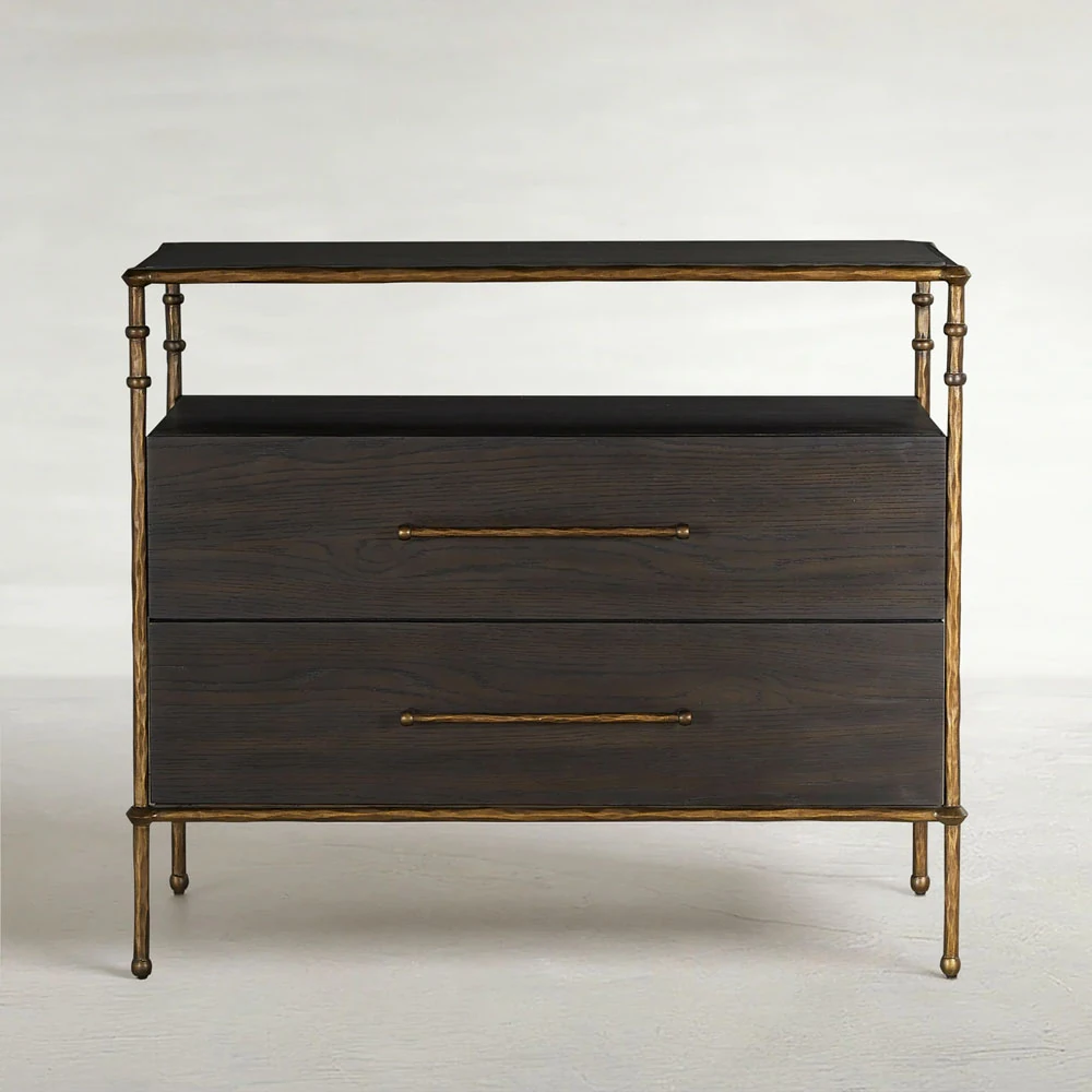 Reese Modern Classic Black Oak Antique Brass Wide Nightstand