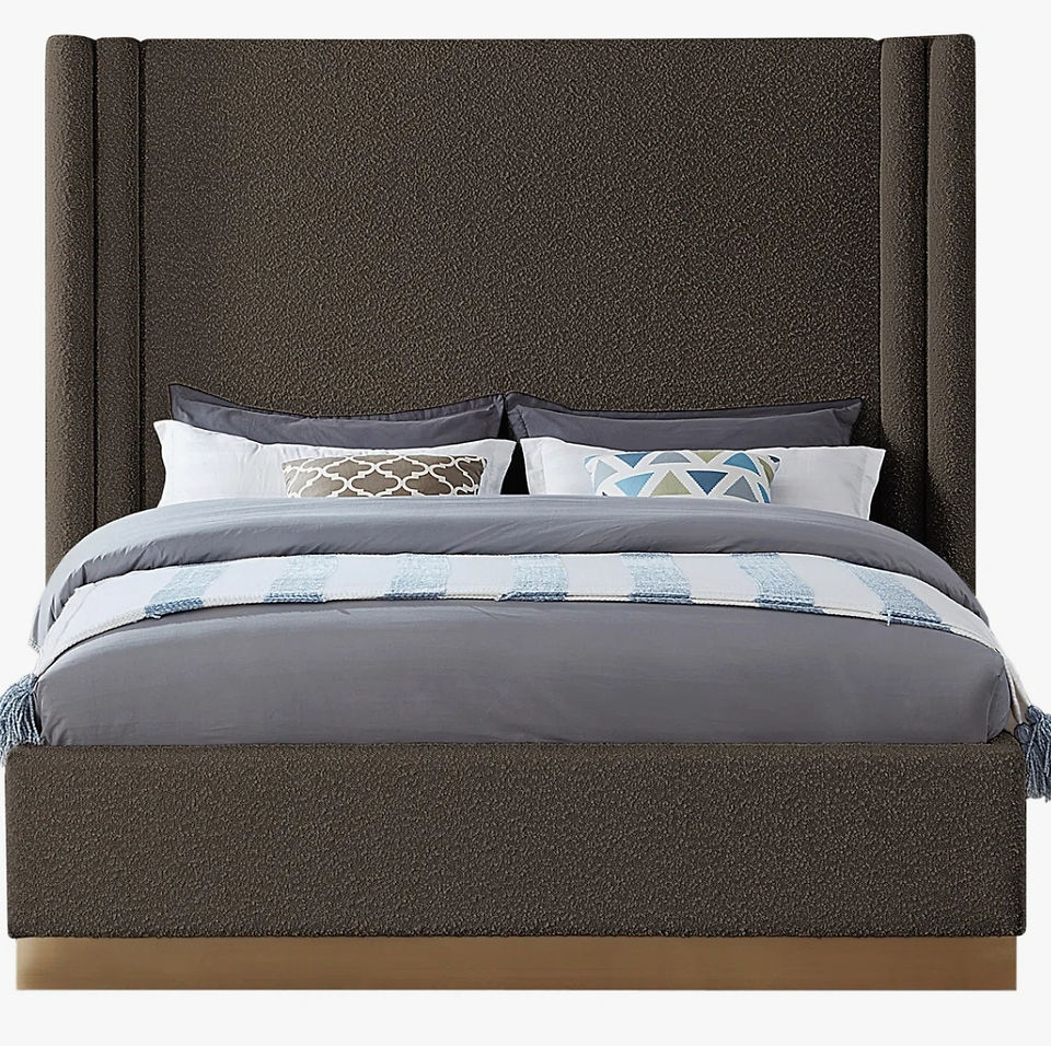 King Halton Platform Bed Brown Upholstered Boucle