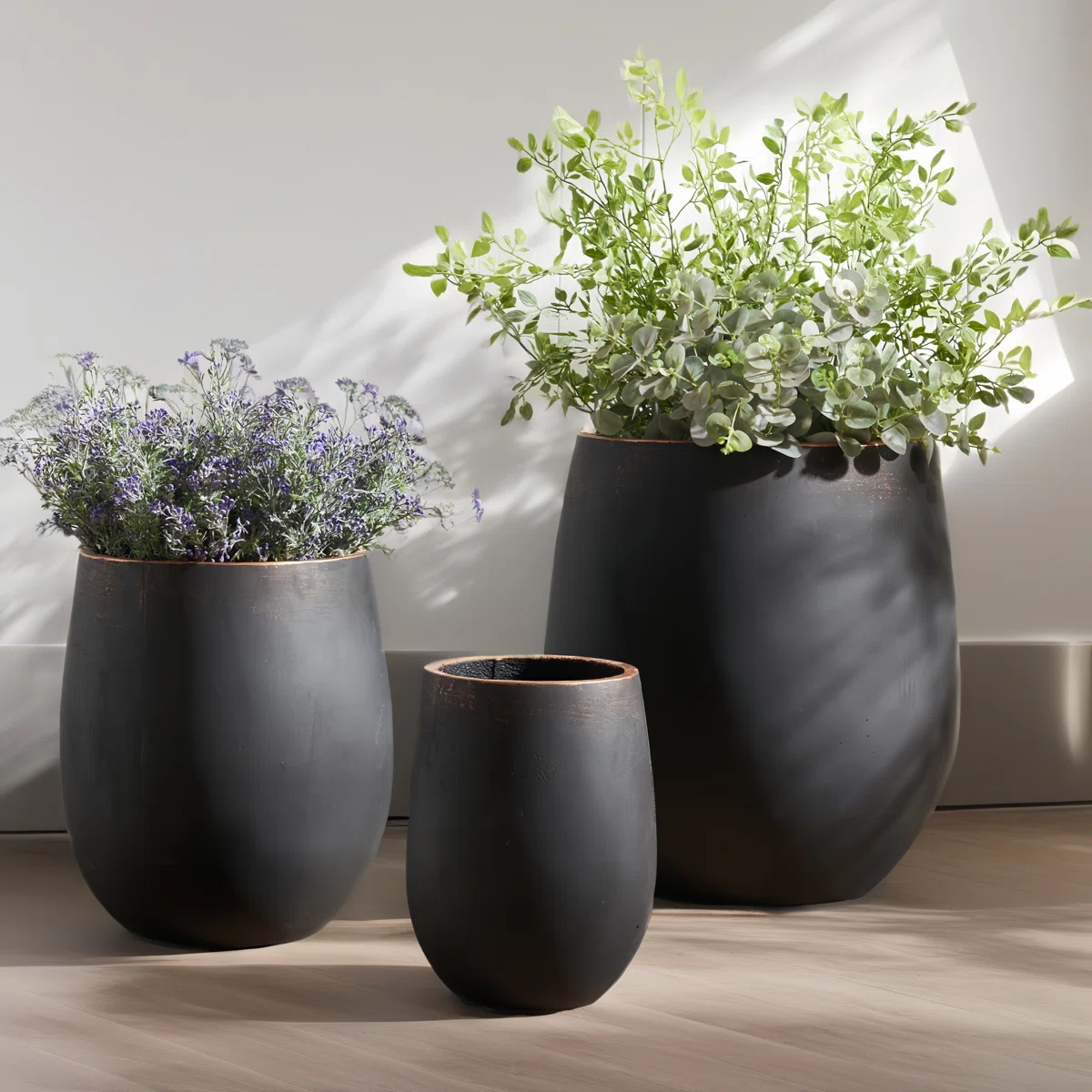 3-Piece Concrete Planter Set with Copper Rust Finish