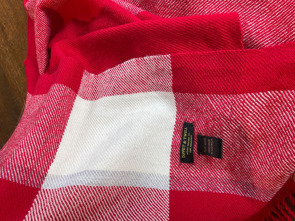 Thumbnail: Festive Handwoven Wool Wrap - with grey stripe in the warp