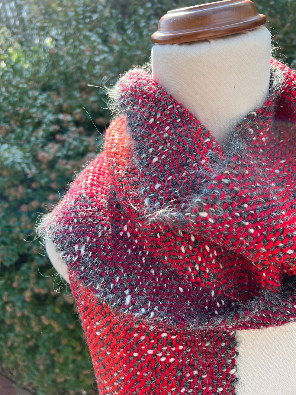 Thumbnail: Red and Grey Hand Woven Scarf