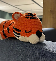 Tiger Toby sleeping on a couch