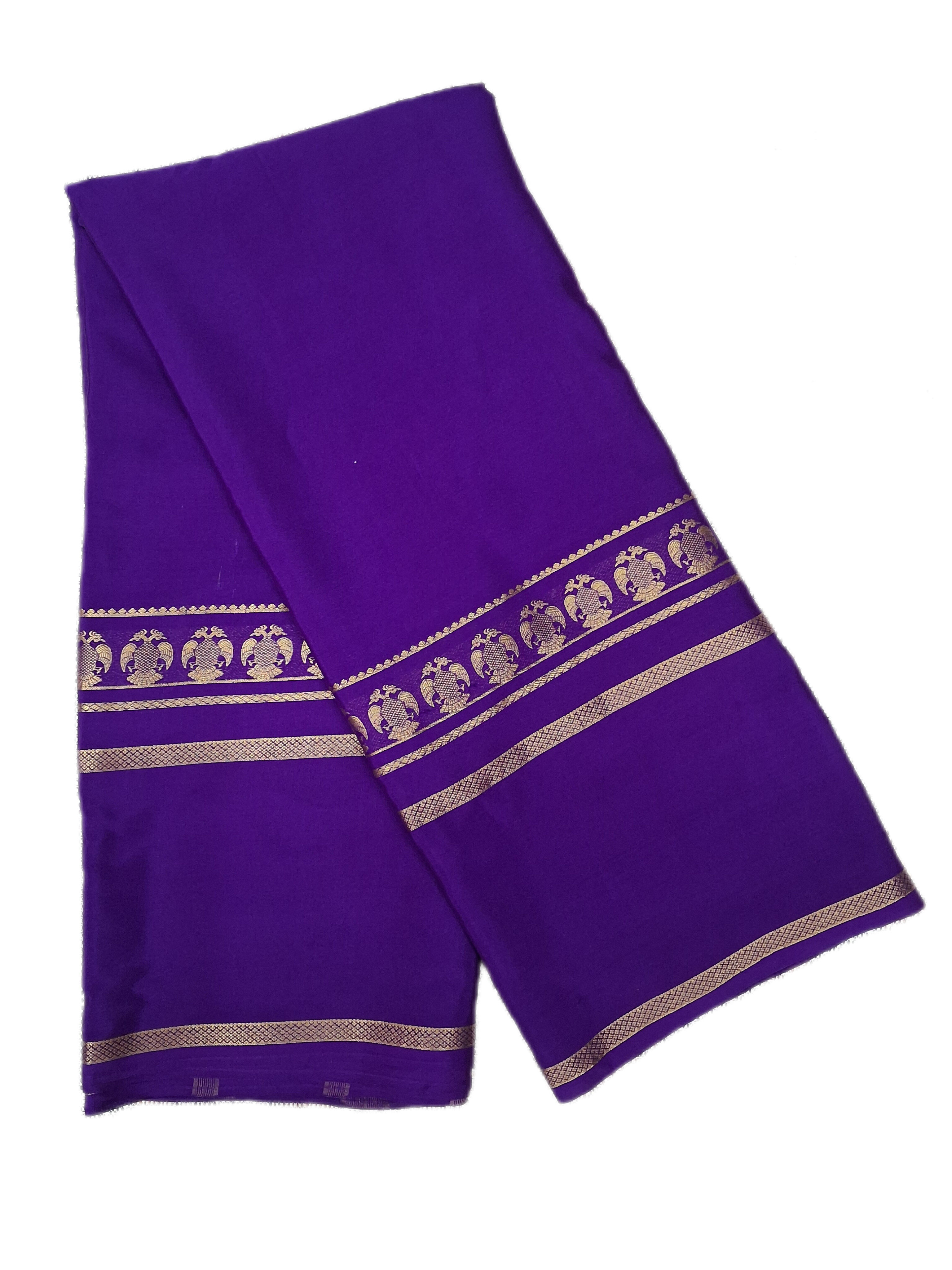 Pure Mysore Crepe Silk Saree with Blouse - Majestic royal purple body
