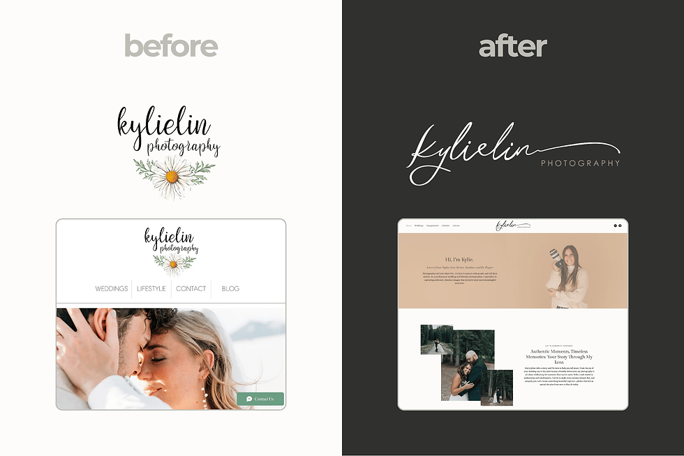 Before and after images of Kylielin Photography's logo and website rebrand.