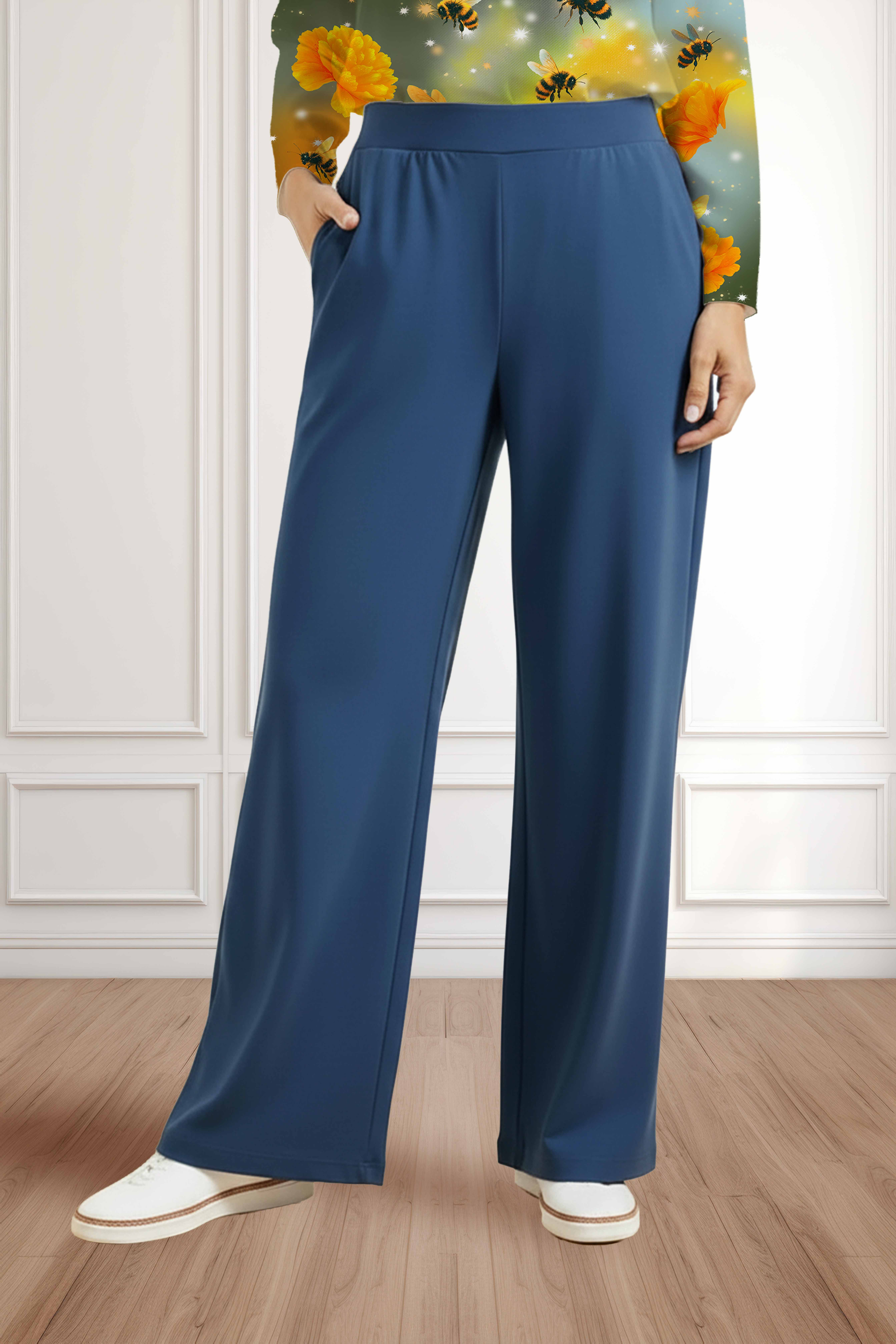 Navy-Nylon/Spandex Pants