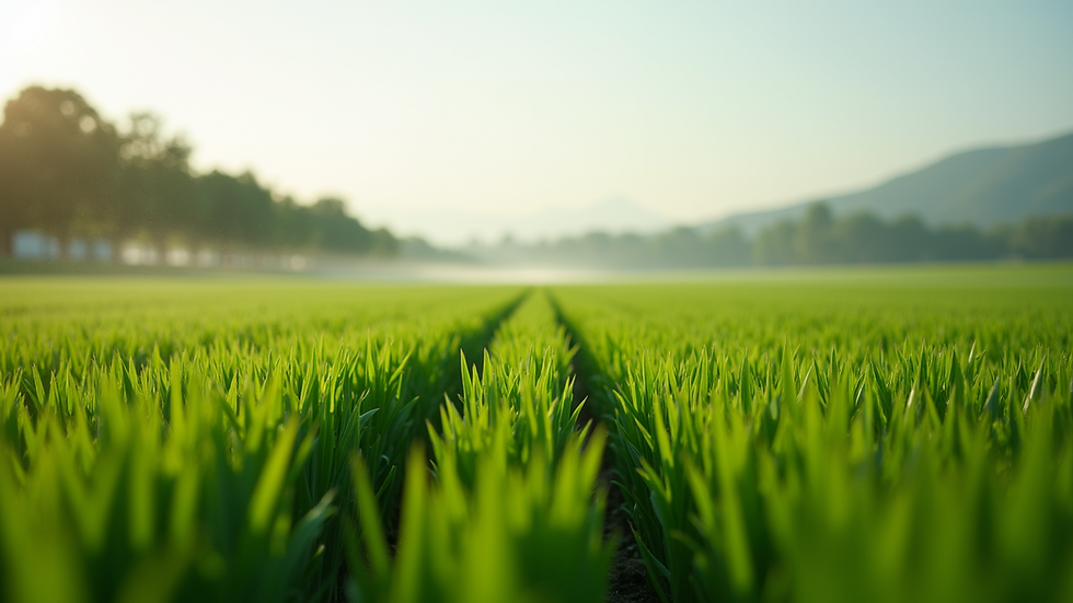 Eye-level view of a green field irrigated with reclaimed water