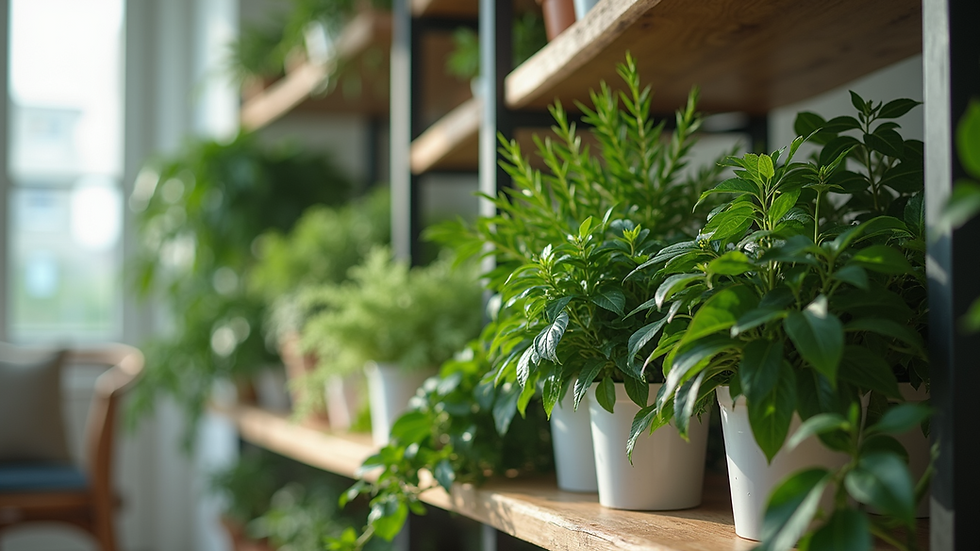 Close-up view of a beautifully arranged indoor plant display