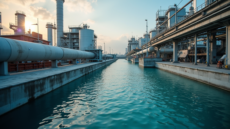 High angle view of industrial plant with water recycling system