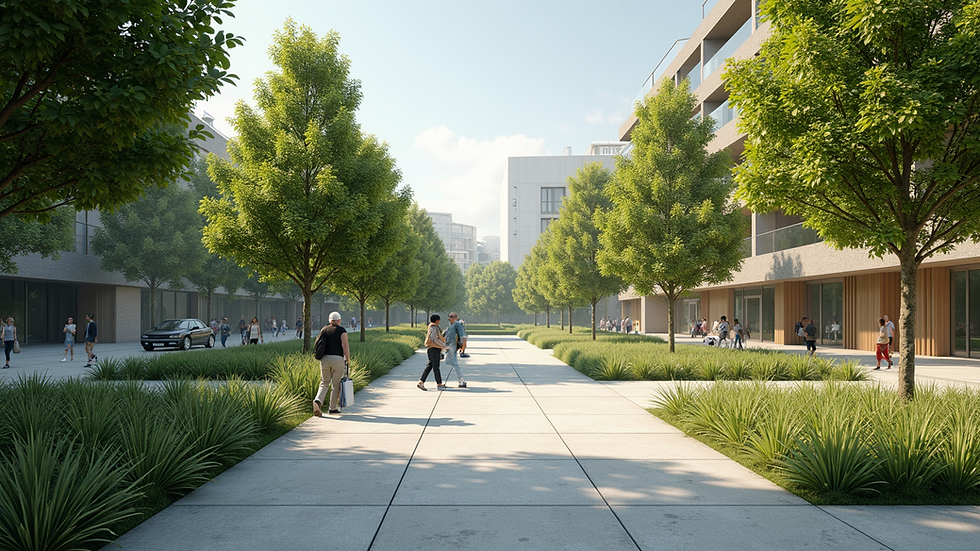 Eye-level view of a sustainable urban park design