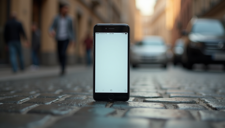 Eye-level view of a smartphone displaying a cramped and unresponsive website