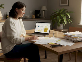 Woman reviewing health coverage documents at table