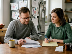 Parents reviewing life insurance documents together