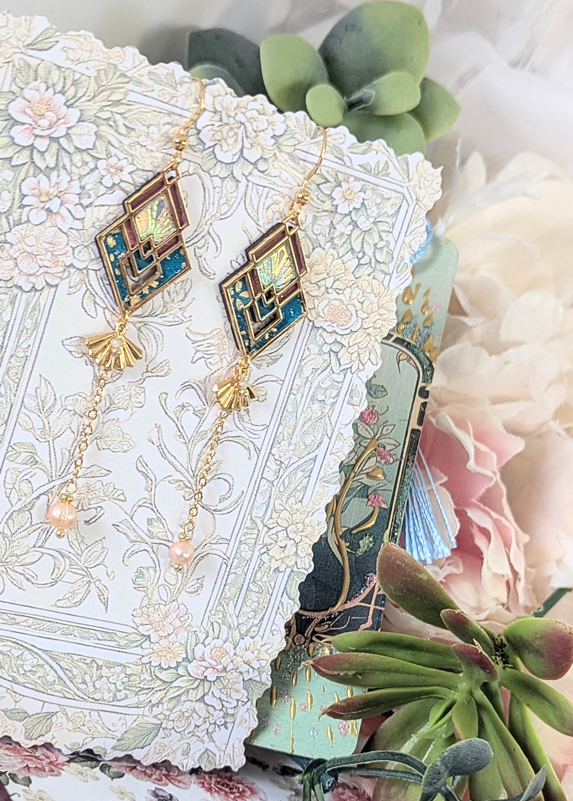 Boucles d'oreilles longues élégantes modèle MINI AVA turquoises