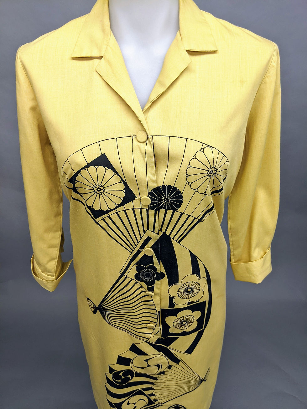 Thumbnail: 1960's Alfred Shaheen Shirt Dress in Mustard