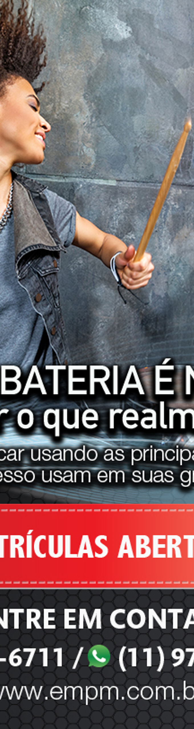 Aulas de Bateria

EMPM - Escola de Música
Aulas Presenciais e Ao Vivo Online