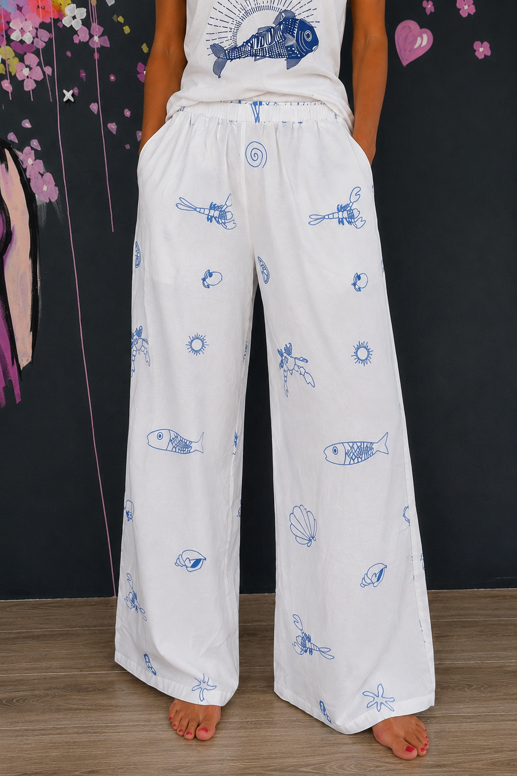 Pantalone ricami oceano