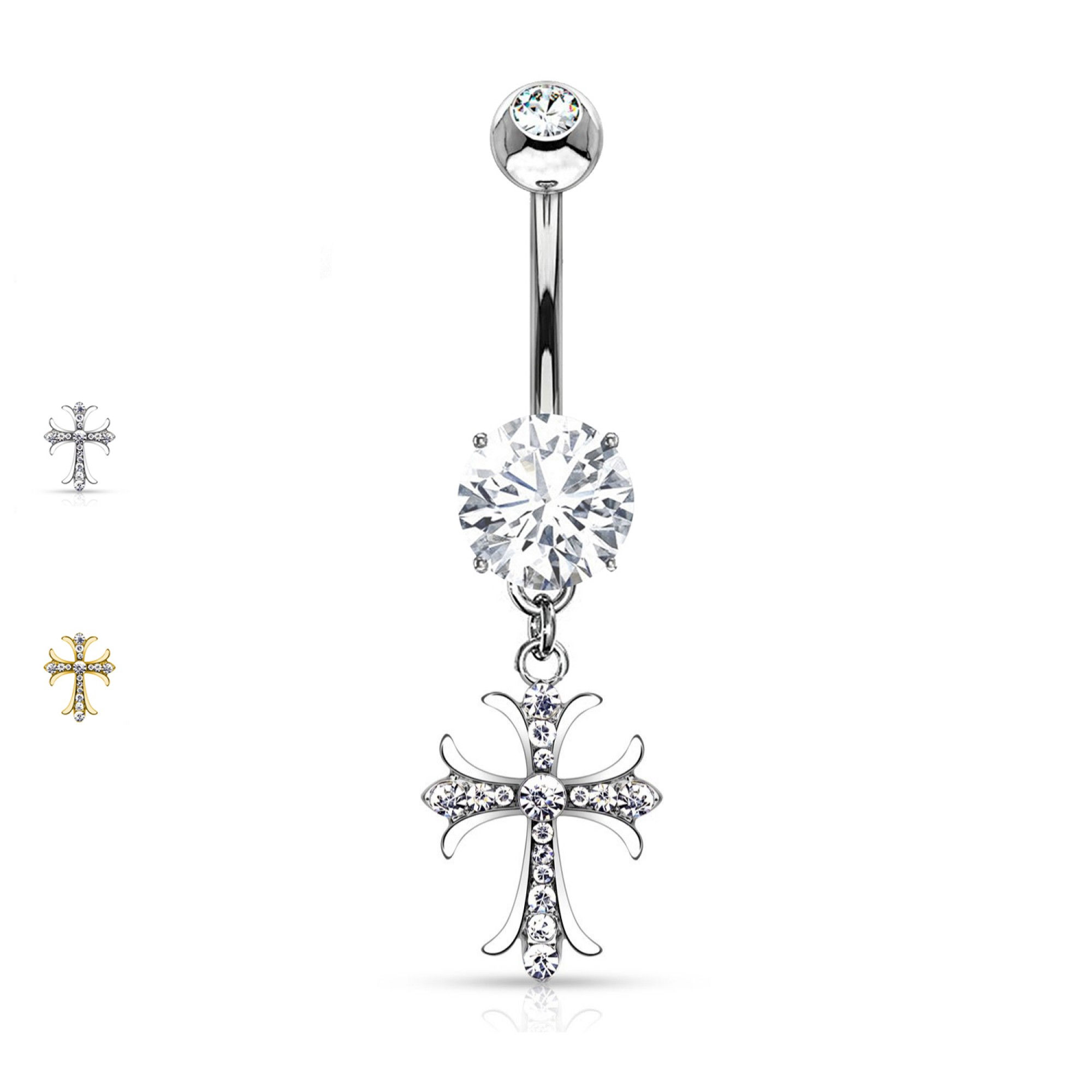 Piercing Ombelico con Cirstallo in Acciaio - Croce