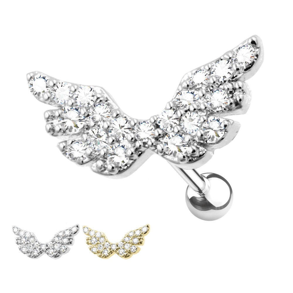 Borchie Cartilagine Ali d'Angelo con Cristalli