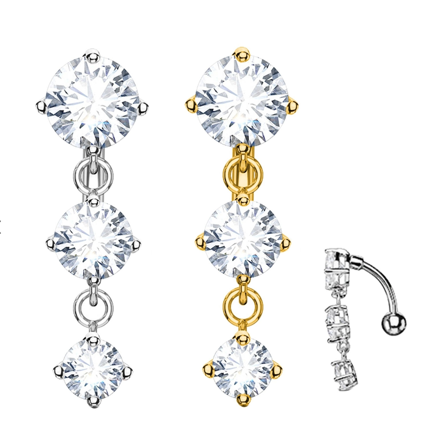 Piercing Ombelico Inverso con tre cristalli trasparenti