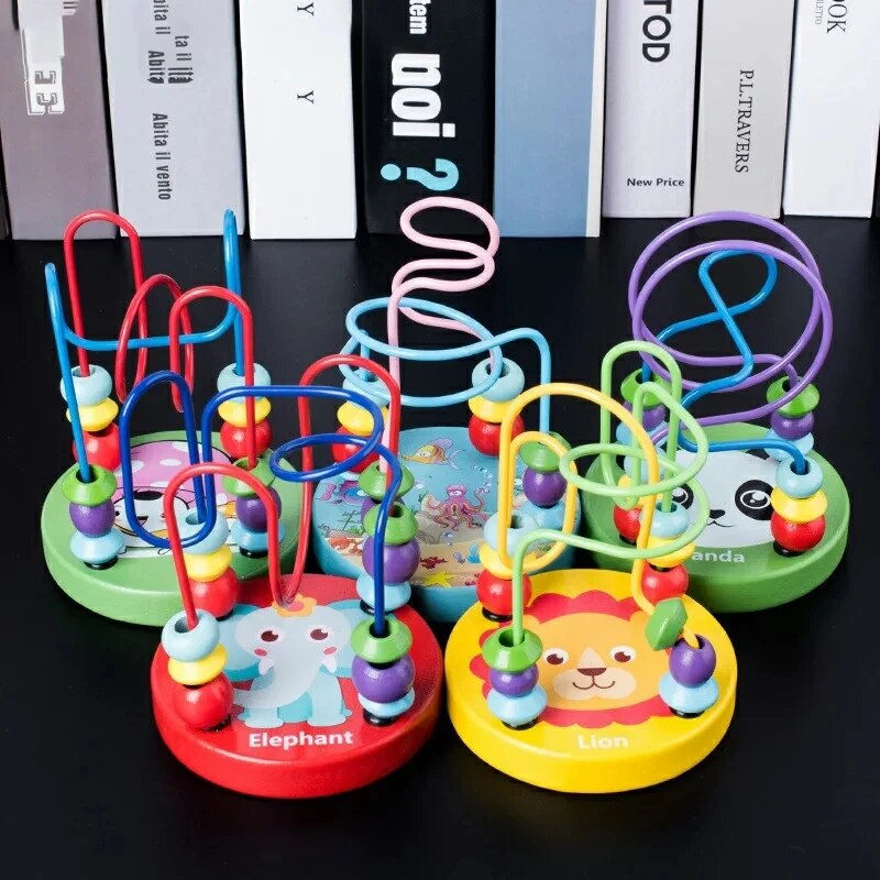 Colorful Wooden Roller Coaster Educational Circle Toy For Preschool Learning Bea