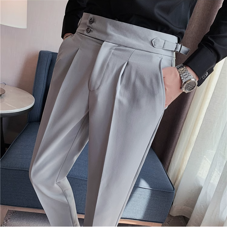 Miniatura: 2025 Spring Autumn Men High Waist Belt Design Casual Slim Formal Dress Pant Men 
