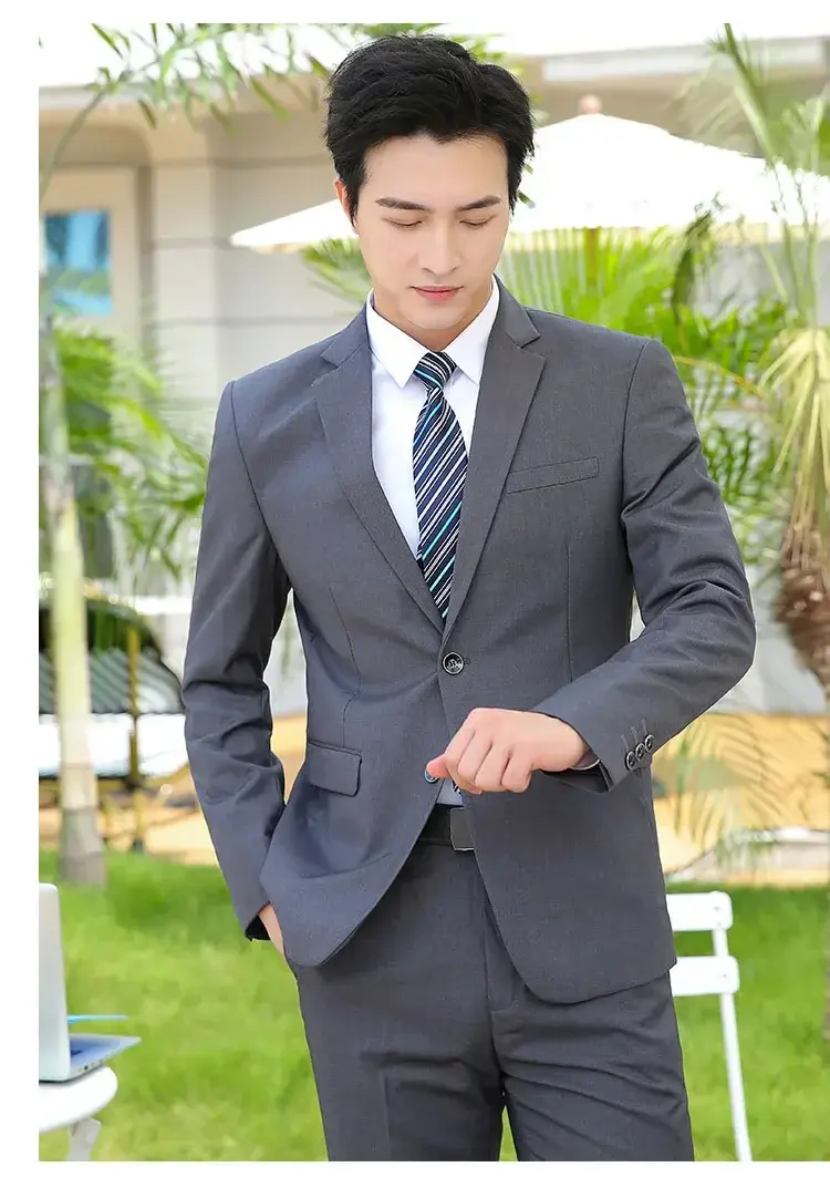 Miniatura: 8XL Suit (Blazer+pants) Fashion Business Gentleman Italian Style Slim Solid Colo