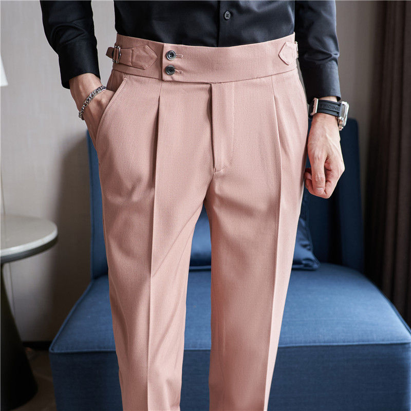 Miniatura: 2025 Spring Autumn Men High Waist Belt Design Casual Slim Formal Dress Pant Men 