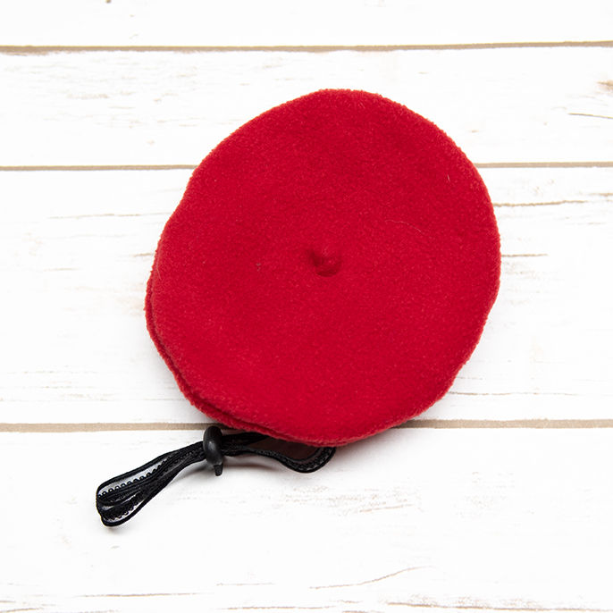 Thumbnail: Red handmade fleece beret for dog — view from the top