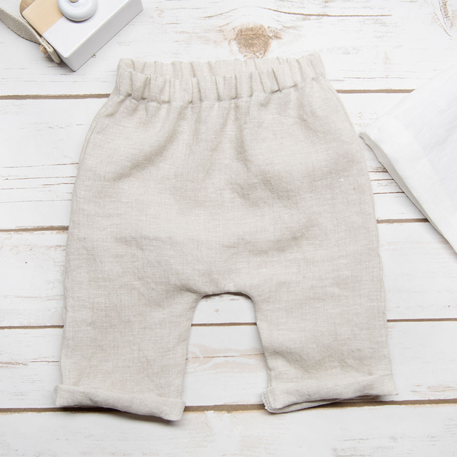 Thumbnail: pantalons sarouel de l'ensemble 3 morceaux en lin pur pour bébé fille pour mariages ou autres occasions