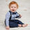 Thumbnail: Navy blue linen set for baby: shirt, pants, cap, bow tie, suspenders.