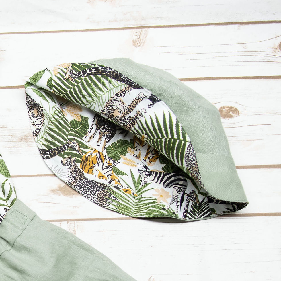 Miniature : Chapeau soleil style bob  pour bébé en lin doublé de coton