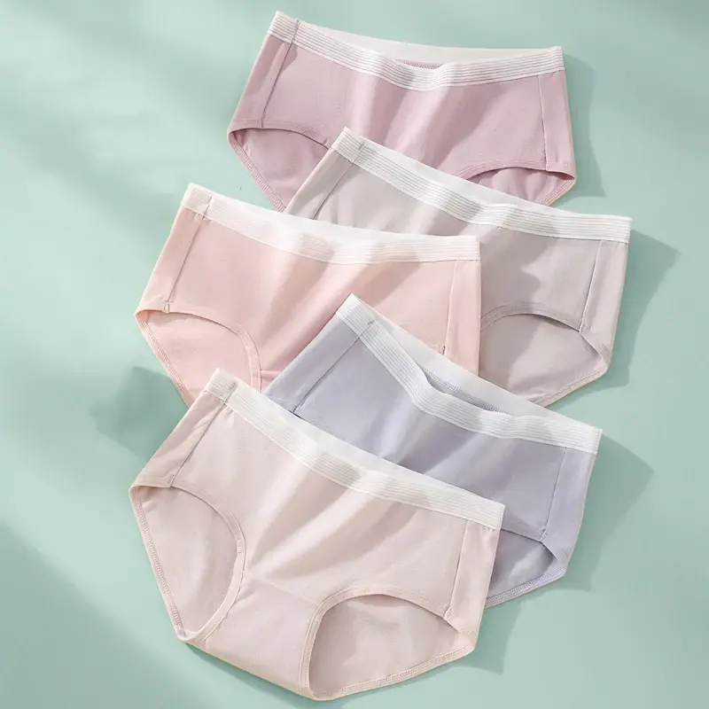Thumbnail: Cute Print Soft Cotton 5-Pack Plus Size Breathable Briefs Women Underwear Set