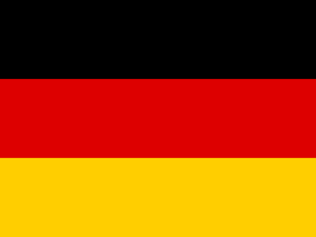 German flag with three horizontal stripes: black on top, red in the middle, and yellow on the bottom. Simple and bold colors.