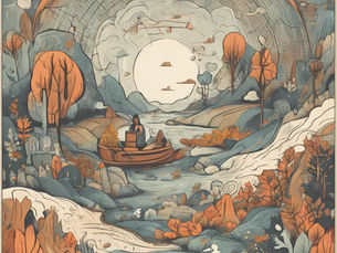 A picture of people undergoing a journey with pastel colors and soft illustrative style it evokes a feeling of hope