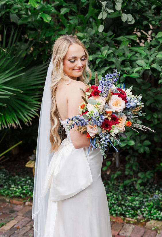 Custom silk gown & custom veil