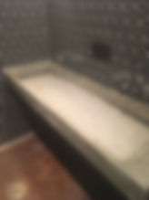 Super shallow bansin handwash sink. 3/4" to 1 1/4" deep basin with hidden slot drains on floating concrete double basin sink