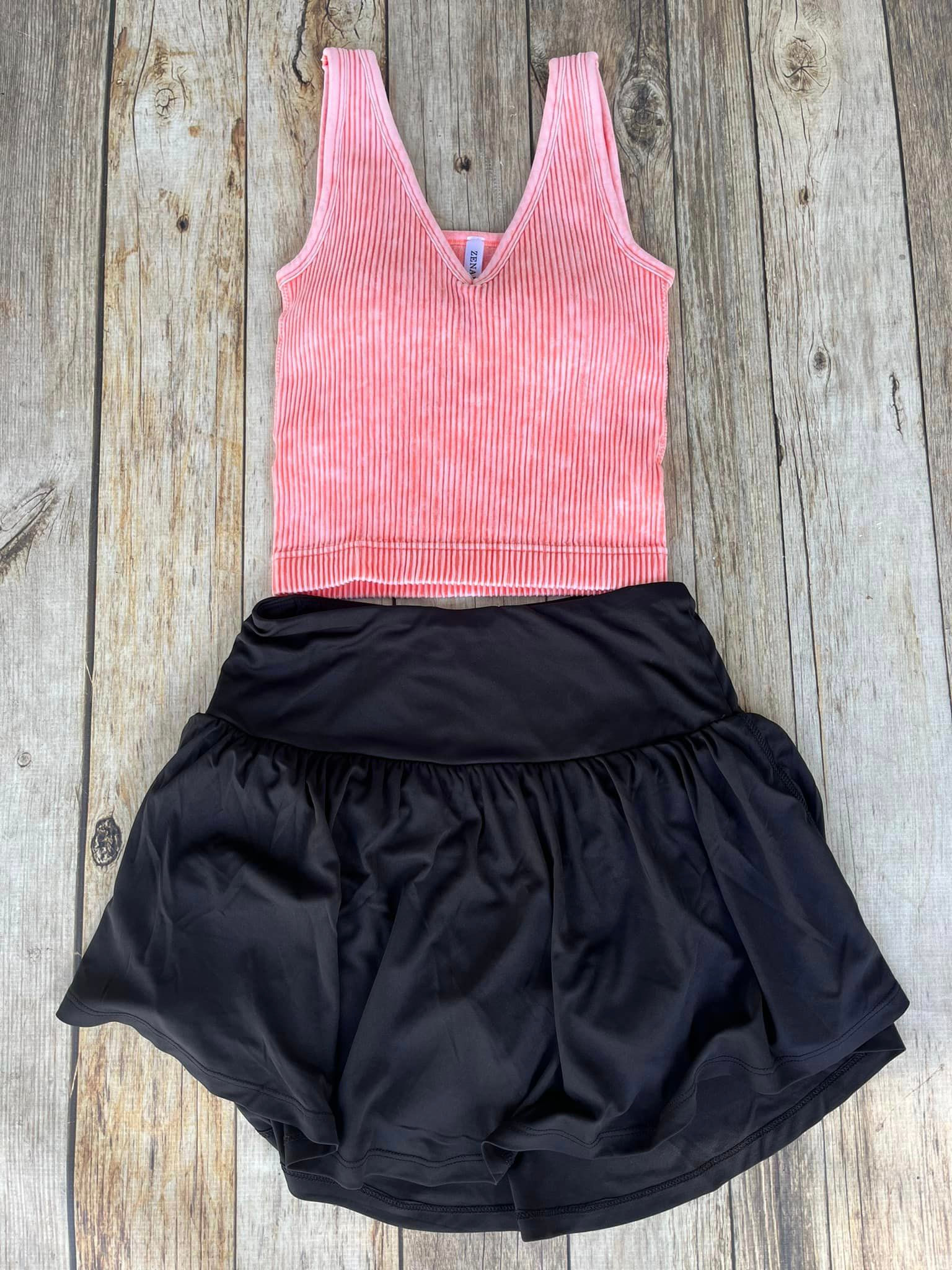 Coral Ribbed Crop Tank