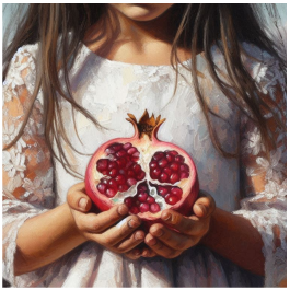 Thumbnail: Stretched Canvas Girl with Pomegranate