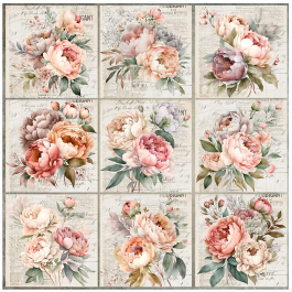 Tear Resistant Deco Print Peonie Bouquets 9's