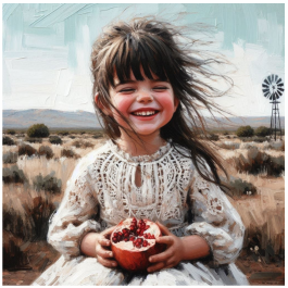 Thumbnail: Stretched Canvas Girl with Pomegranate