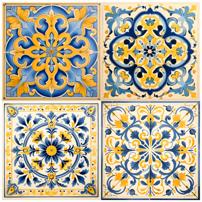 Thumbnail: Scatter Cushion Or Cushion Cover Yellow and Blue Tiles
