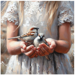 Thumbnail: Scatter Cushion Or Cushion Cover Girl with Sparrow