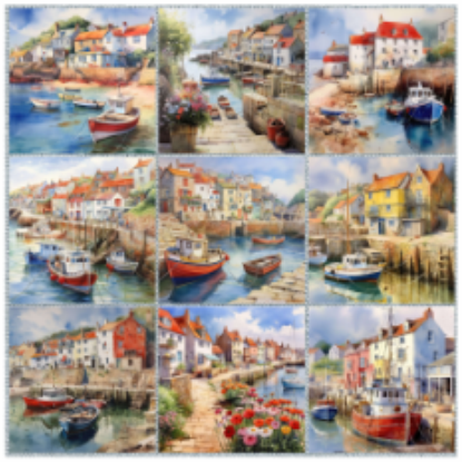 Thumbnail: Tear Resistant Deco Print Seaside Harbour