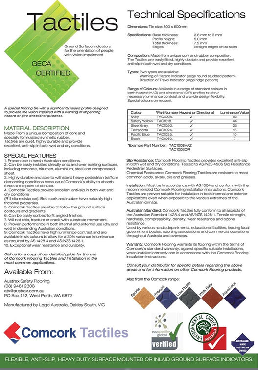 Technical specifications of tactiles