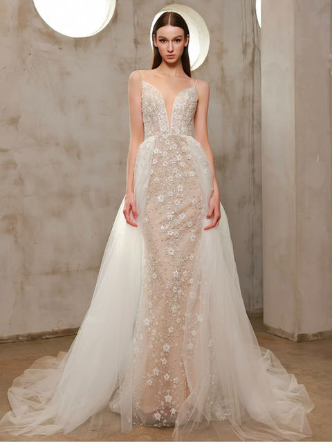 Bliss & Bridal Wedding Dress | The Cayman Lace Fit and Flare Tulle Overskirt