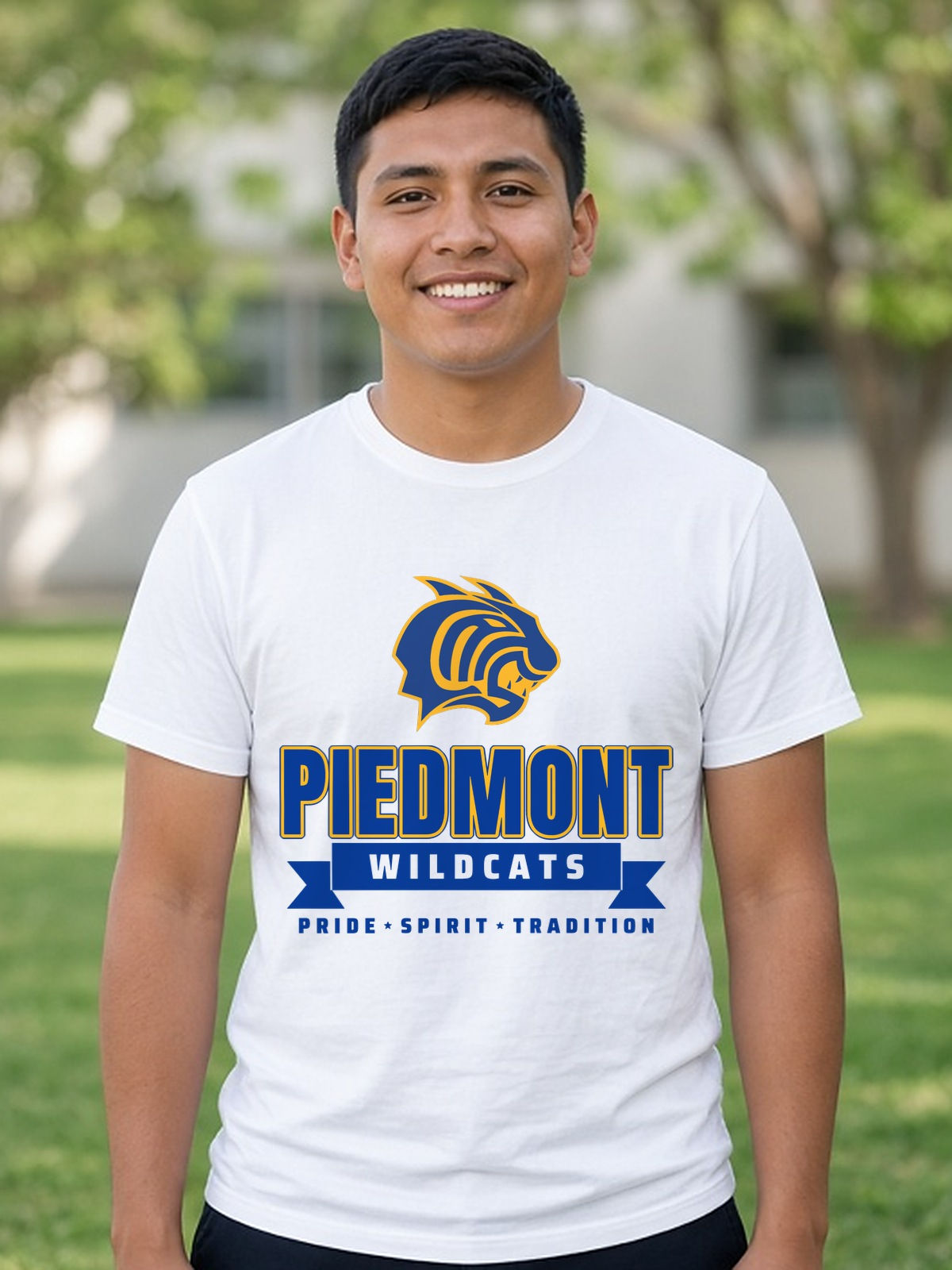 Piedmont Wildcats General Pride Tee — Blue-Gold on White