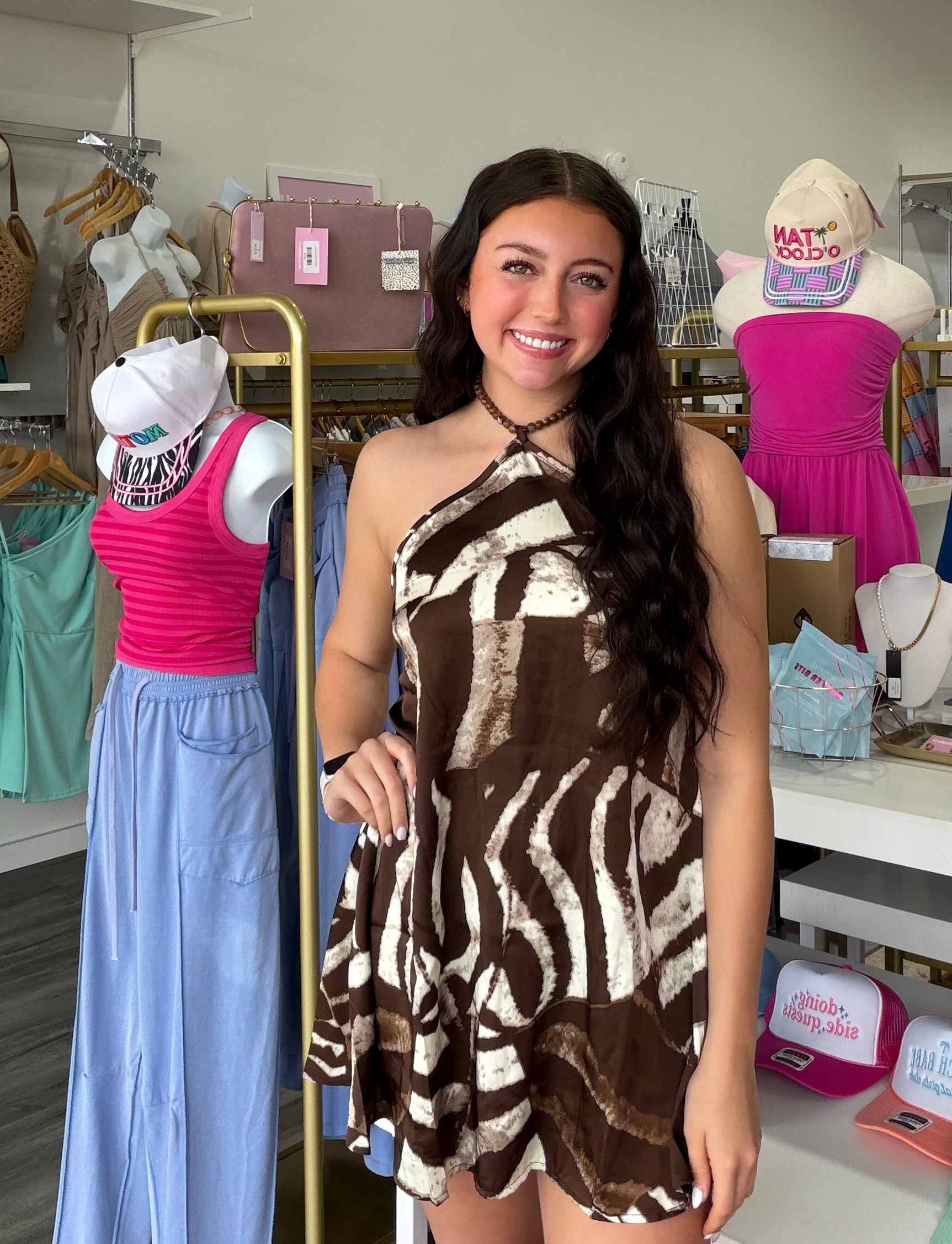 Backless Animal Print Mini Dress